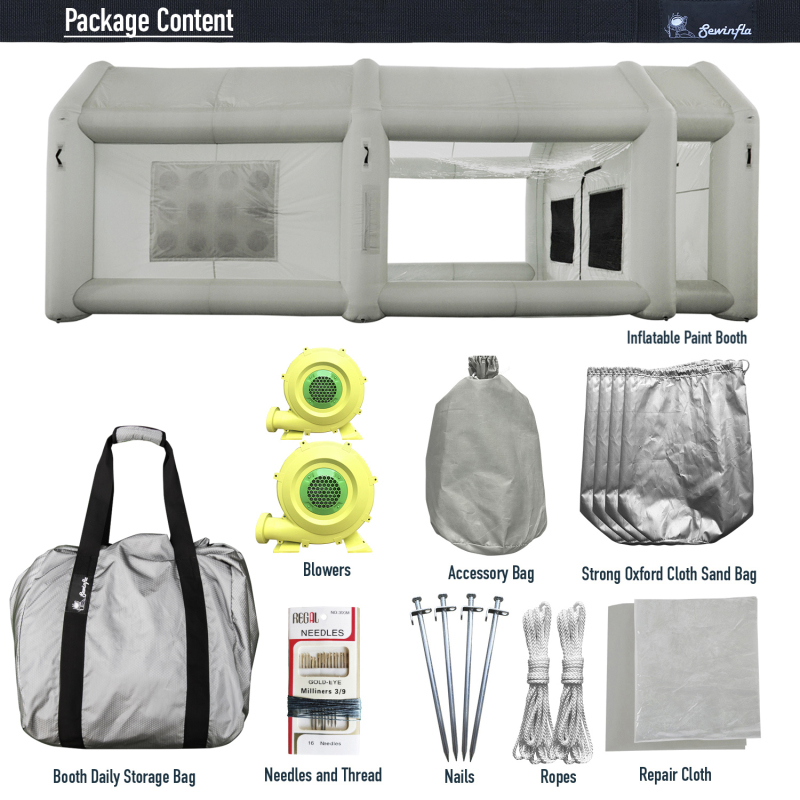 Sewinfla Professional Inflatable Paint Booth 26x13x10Ft with 2 Blowers (450W+950W) & Air Filter System Portable Paint Booth Tent Garage Inflatable Spray Booth Painting for Cars