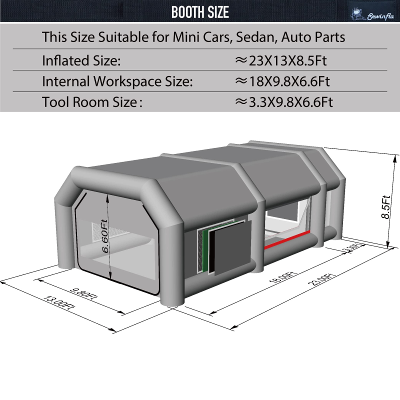 Sewinfla Professional Inflatable Paint Booth 23x13x8.5Ft with 2 Blowers (450W+950W) & Air Filter System Portable Paint Booth Tent Garage Inflatable Spray Booth Painting for Cars