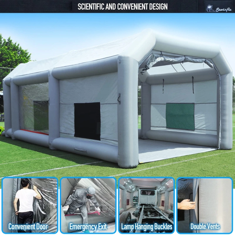 Sewinfla Professional Inflatable Paint Booth 20x13x8.5Ft with 2 Blowers (450W+750W) & Air Filter System Portable Paint Booth Tent Garage Inflatable Spray Booth Painting for Parts,Motorcycles