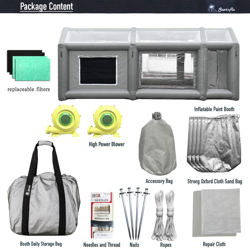 Sewinfla Professional Inflatable Paint Booth 20x10x9Ft with 2 Blowers (450W+1100W) & Air Filter System Portable Paint Booth Tent Garage Inflatable Spray Booth Painting for Parts,Motorcycles