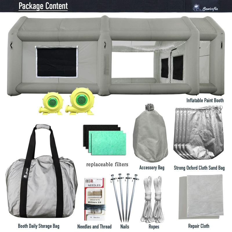 Sewinfla Professional Inflatable Paint Booth 20x13x8.5Ft with 2 Blowers (450W+750W) & Air Filter System Portable Paint Booth Tent Garage Inflatable Spray Booth Painting for Parts,Motorcycles