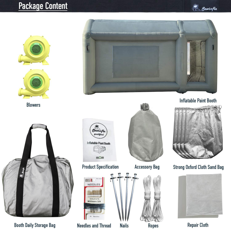 Sewinfla Professional Inflatable Paint Booth 12.5x11.2x11.2Ft with 2 Blowers (450W+750W) & Air Filter System Portable Paint Booth Tent Garage Inflatable Spray Booth Painting for Parts,Motorcycles