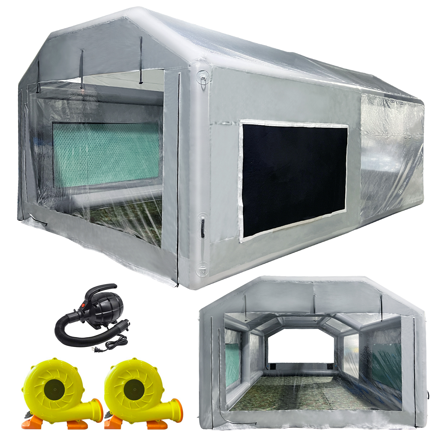 Custom Sewinfla Airtight Waterproof Paint Booth 24x15x10FT with 2 Blowers (1100W+1100W) New