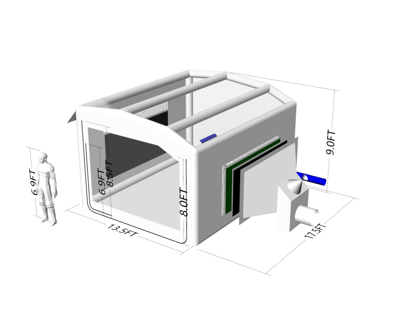 Custom Airtight Paint Booth 17.5x13.5x9FT with 2 Blowers (950W+950W)  and Air Draft Device Sewinfla Airtight Waterproof Paint Booth Durable Portable Paint Booth Perfect Solution for Overspray Problem