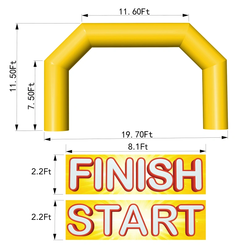 ARCH Sewinfla 20ft Inflatable Arch with Start Finish Line Racing Arch Banners & Blower Outdoor Inflatable Archway for Advertising Commerce Party Sport Race Yellow