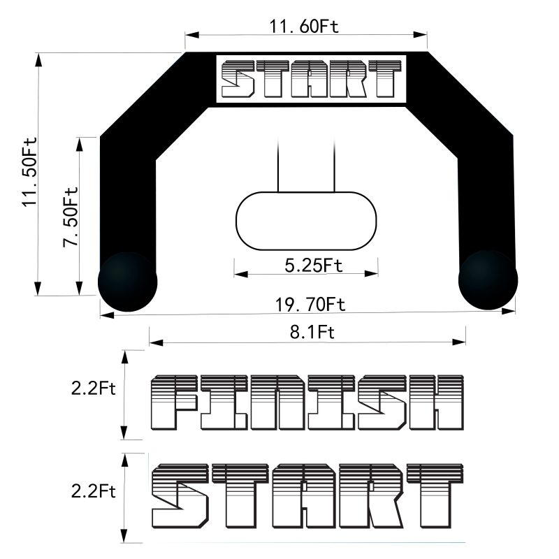 Sewinfla 20ft Inflatable Arch with Start Finish Line Racing Arch Banners & Blower Outdoor Inflatable Archway for Advertising Commerce Party Sport Race