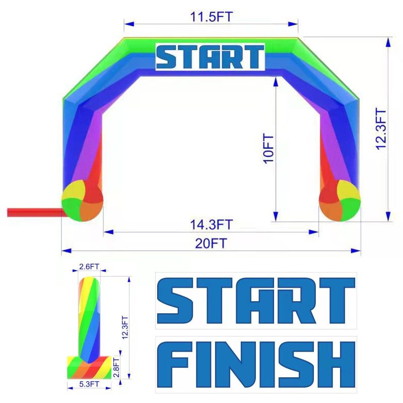 Sewinfla 20ft Inflatable Start Finish Line Arch Rainbow with External 240W Blower, Outdoor Inflatable Archway for Party Race Advertising Commerce