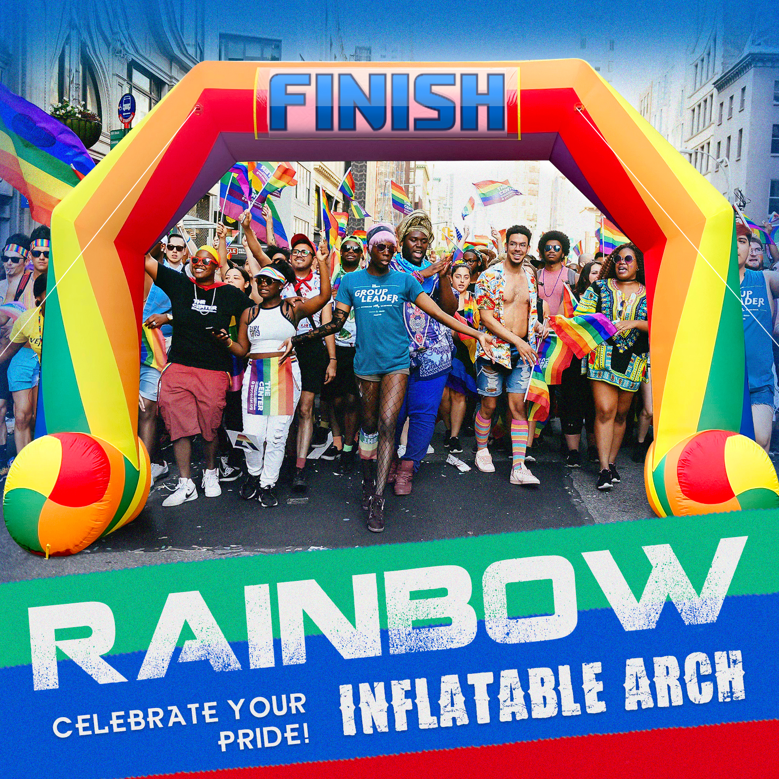 Sewinfla 20ft Rainbow Inflatable Arch with 250W Blower Start Finish Line  Arch Indoor & Outdoor Inflatable Archway for Pride Parades Run Race  Marathon