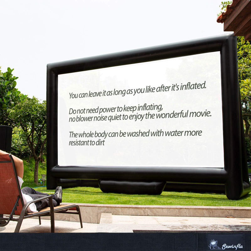 Sewinfla Upgraded Outdoor Movie Screen 15ft- Airtight Design Inflatable Movie Projector Screen for Outdoor/Indoor Use - No Need to Keep Inflating - Supports Front and Rear Projection