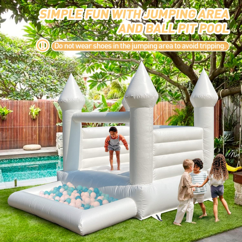 Portable Inflatable White Bounce House 12x10x10FT with Ball Pool&Blower All PVC Inflatable Jumper Bouncy Castle More Durable Bounce House Castle for Kids Birthday Wedding Party Business Photography