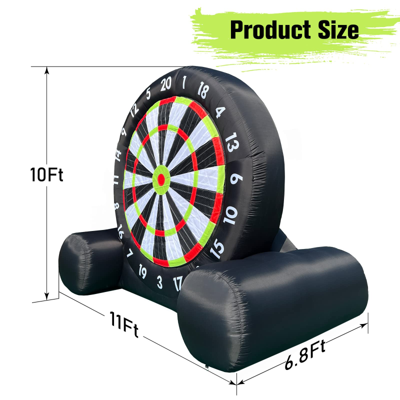 Giant 10Ft Tall Inflatable Soccer Ball Darts Board with 8pcs Soccer Ball & 350W Blower - Support Frame for Kick Dartboard Sport Game for Outdoor Backyard Active Play for Kids and Adults