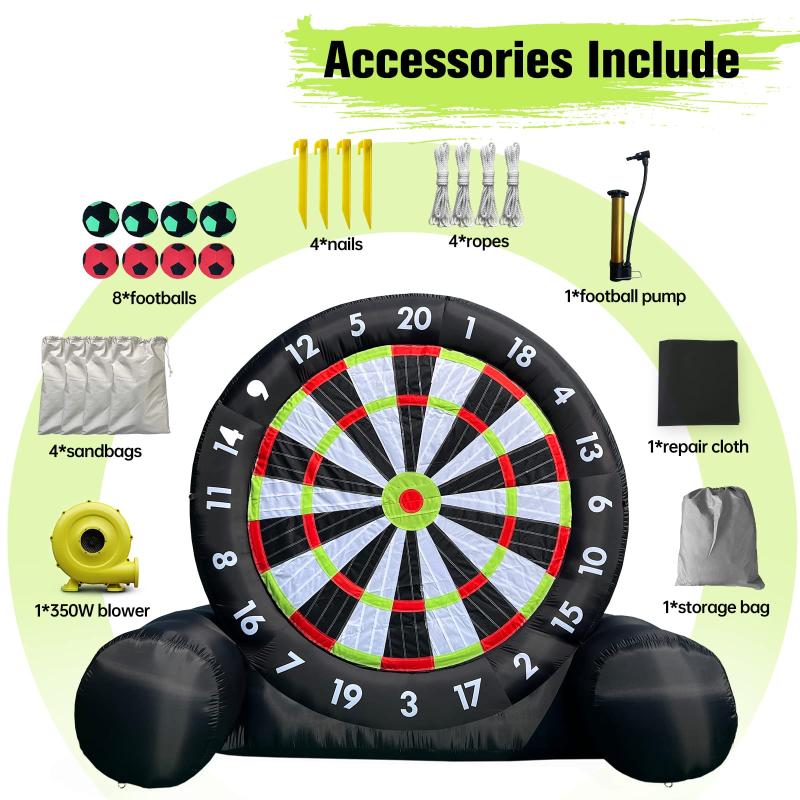 Giant 10Ft Tall Inflatable Soccer Ball Darts Board with 8pcs Soccer Ball & 350W Blower - Support Frame for Kick Dartboard Sport Game for Outdoor Backyard Active Play for Kids and Adults