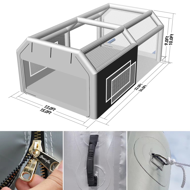 Custom Airtight booth 24x15x10FT with 2 Blowers (1100W+1100W) -New Version Sewinfla Airtight Waterproof Paint Booth Durable Portable Paint Booth Perfect Solution for Overspray Problem