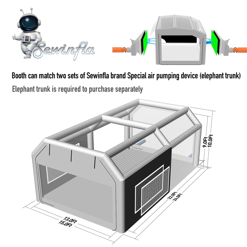 Custom Airtight booth 24x15x10FT with 2 Blowers (1100W+1100W) -New Version Sewinfla Airtight Waterproof Paint Booth Durable Portable Paint Booth Perfect Solution for Overspray Problem