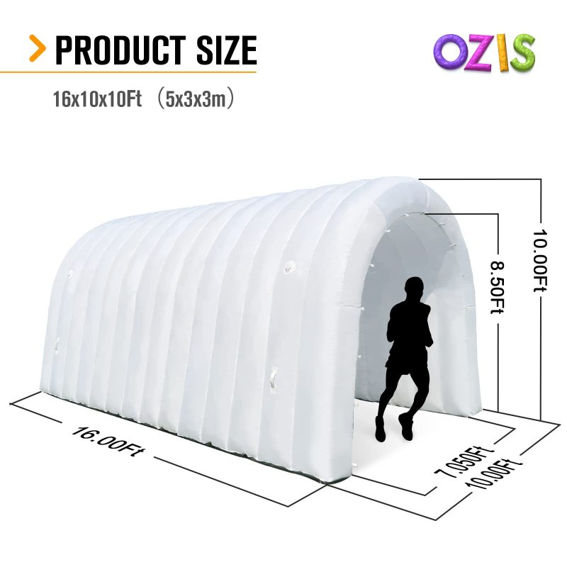Inflatable Tunnel 16x10x10ft White Sports Tunnel Entrance with Installed Blower Inflatable Tunnel Tent for Business Advertising Event Exhibition Promotion,Street,Shop,Supermarket,School