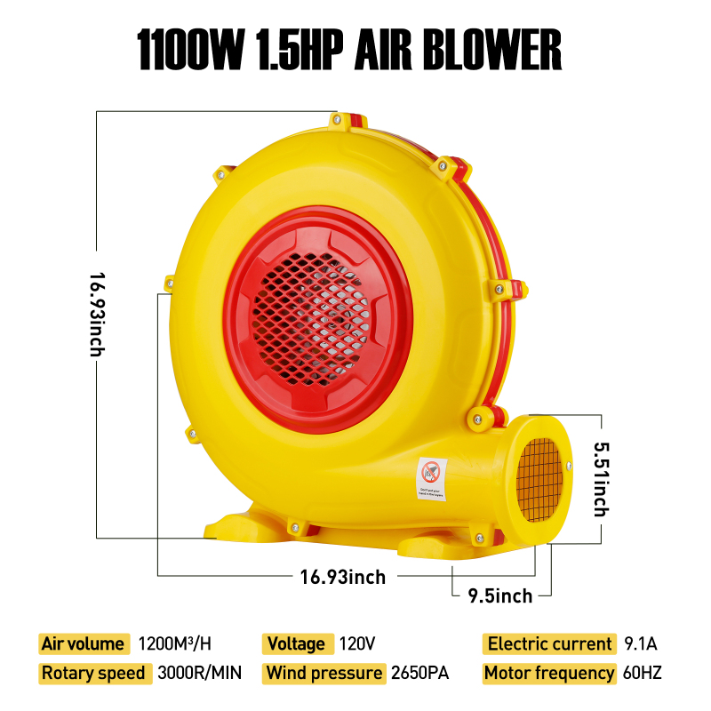 Sewinfla 1100W Air Blower, Pump Fan Commercial Inflatable Bouncer Blower, Perfect for Inflatable Movie Screen, Inflatable Paint Booth, Inflatable Bounce House, Jumper, Bouncy Castle