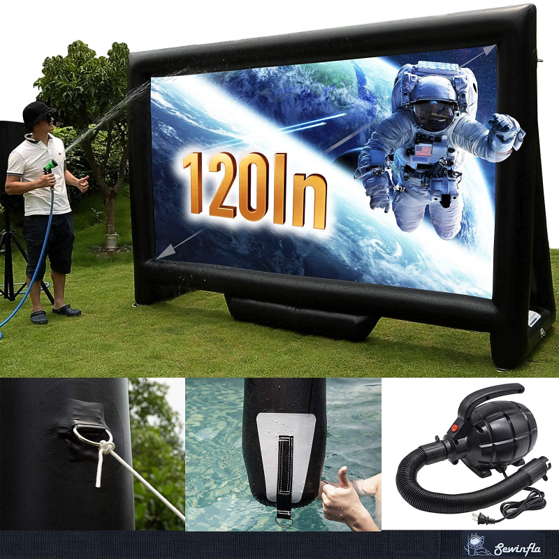 Sewinfla Outdoor Movie Screen 12ft- Upgraded Airtight Design Inflatable Movie Projector Screen for Outdoor/Indoor Use - No Need to Keep Inflating - Supports Front and Rear Projection