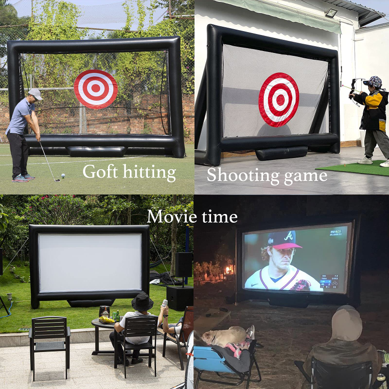Sewinfla Airtight Movie Screen 15FT Inflatable Golf Practice Net Combination, Support Front & Rear Projection, No Need to Keep Inflating