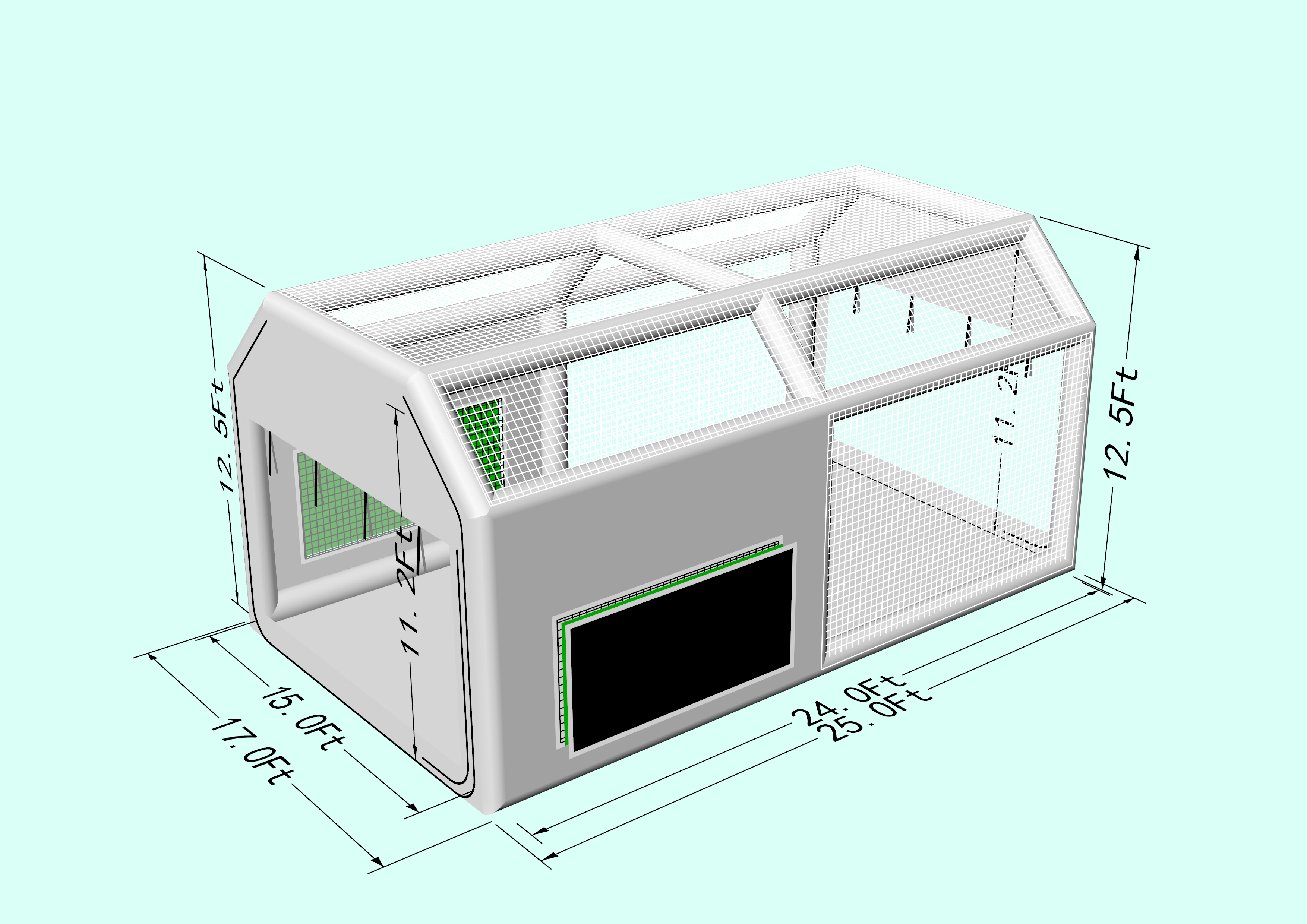 Custom Sewinfla Airtight Waterproof Paint Booth 25x17x125ft With 2