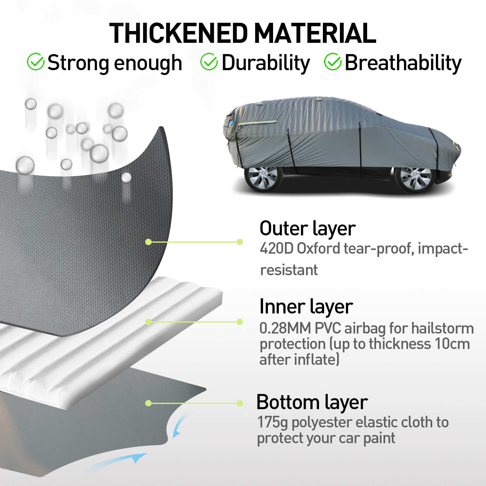 WARSUN Hail Car Cover for Sedans SUV (166"198'') with Thickened