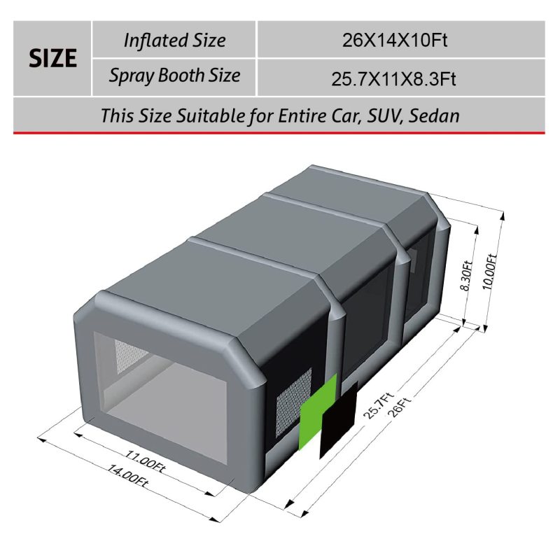 Portable Paint Booth 26x14x10Ft with Blower 750W+950W Inflatable Spray Paint Booth with Air Filter System, Inflatable Paint Booth Tent - No Tool Room