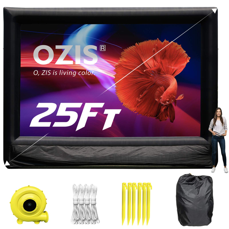 25Ft Inflatable Outdoor and Indoor Movie Projector Screen - Blow up Mega Cinema Theater Projector Screen with 450W Blower - Supports Front and Rear Projection - for Backyard Party Barbecue Travel