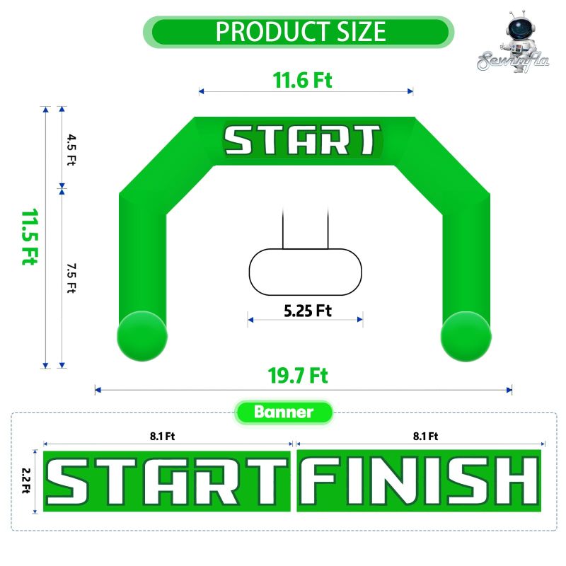Sewinfla 20ft Green Inflatable Arch with Start Finish Line Banners and Powerful Blower, Hexagon Inflatable Archway for Run Race Marathon Outdoor Advertising Commerce