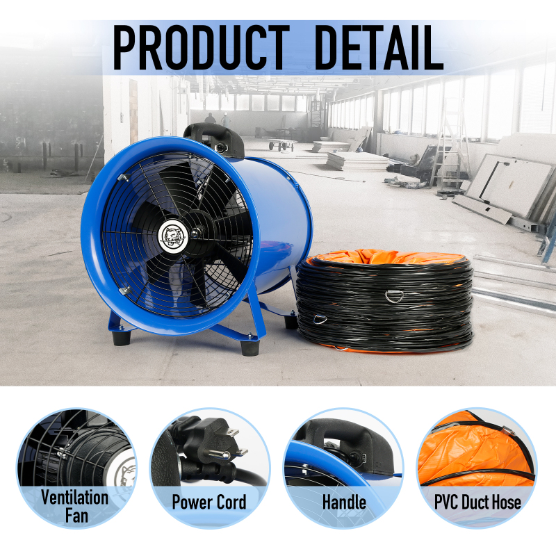 Utility Axial Fan 12 Inch, 520W with 33Ft Duct Hose Pipe, Portable Exhaust and Ventilator Fan, Air Ventilation with 2437 CFM, 3350 RFM (Shipment Date: July 15th)