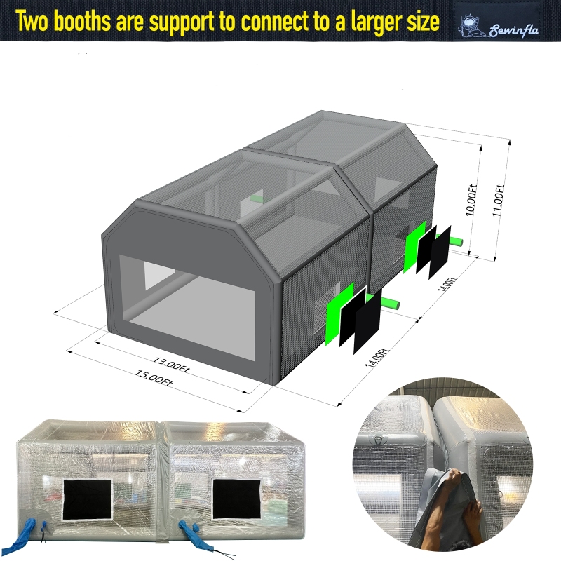 Sewinfla Airtight Waterproof Paint Booth 28x15x11FT with 2 Blowers (950W+950W) -New Version Airtight Spray Paint Booth Durable Portable Paint Booth Perfect Solution for Overspray Problem