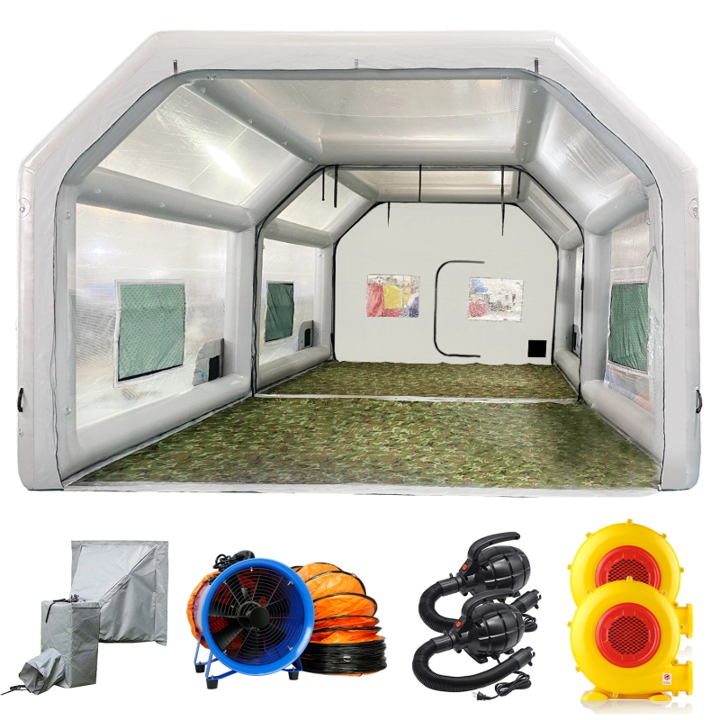 Sewinfla Airtight Waterproof Paint Booth 28x15x11FT with 2 Blowers (950W+950W) -New Version Airtight Spray Paint Booth Durable Portable Paint Booth Perfect Solution for Overspray Problem