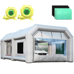 Ship to Hawaii by Air -Sewinfla Professional Inflatable Paint Booth 28x15x11Ft with 2 Blowers (950W+950W) & 1 Air Draft Device with Exhaust Fan and Duct