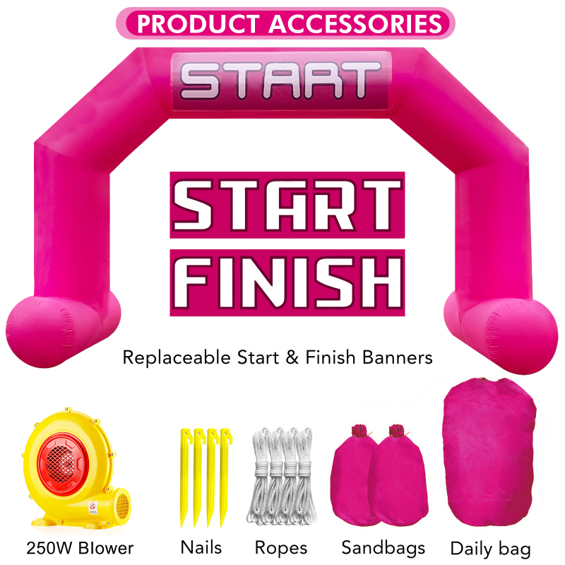 Sewinfla 20ft Inflatable Start Finish Line Arch Pink with Blower, Outdoor Inflatable Archway for Party,5k Race, Advertising Commerce