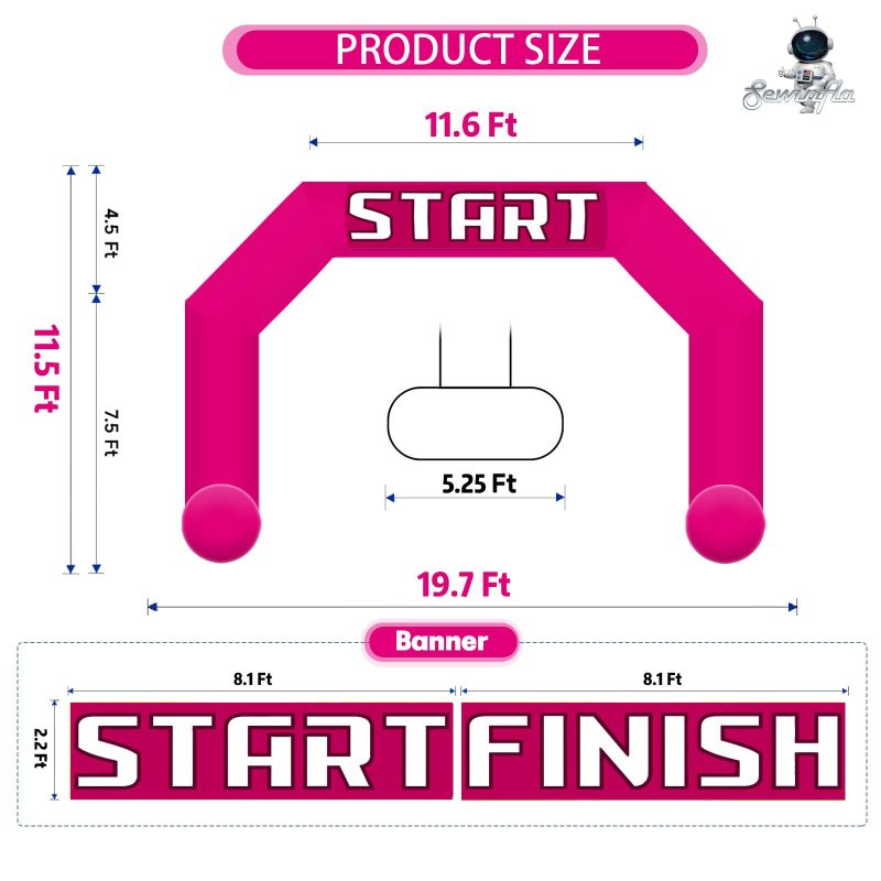 Sewinfla 20ft Inflatable Start Finish Line Arch Pink with Blower, Outdoor Inflatable Archway for Party,5k Race, Advertising Commerce