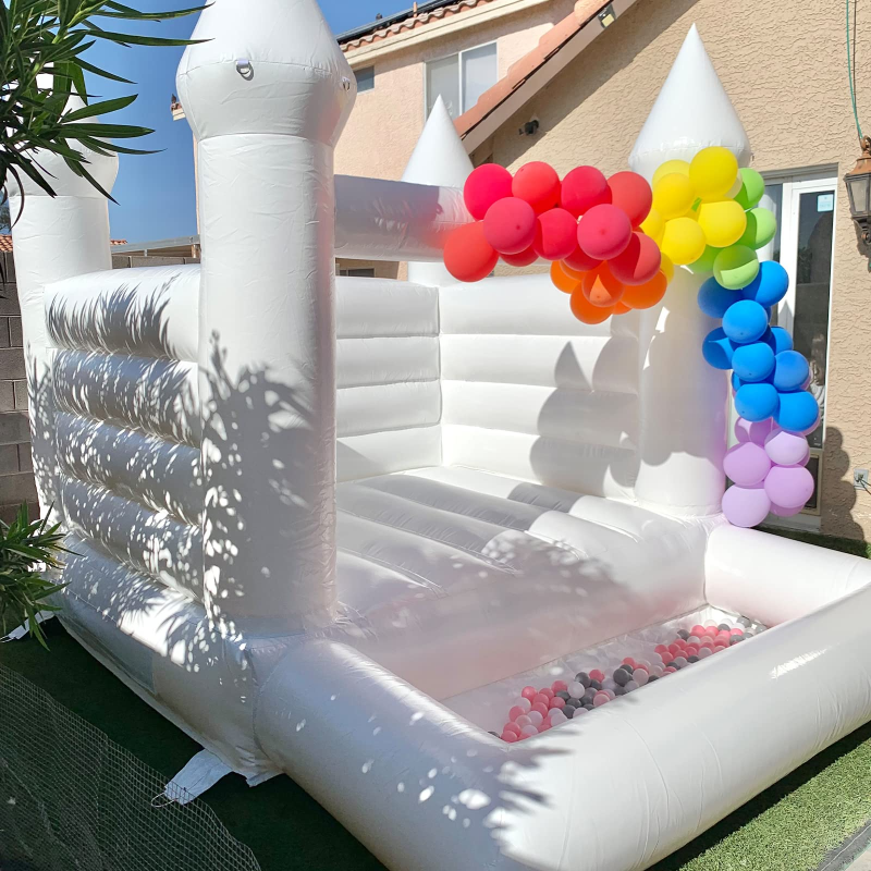 Portable Inflatable White Bounce House 10x8x8FT / 3x2.4x2.4m Bounce House Castle with Blower and Ball Pit,Inflatable Bouncy Castle for Outdoor Backyard Parties, Weddings, Birthdays, Commercial Lease Perfect for Toddlers and Adults