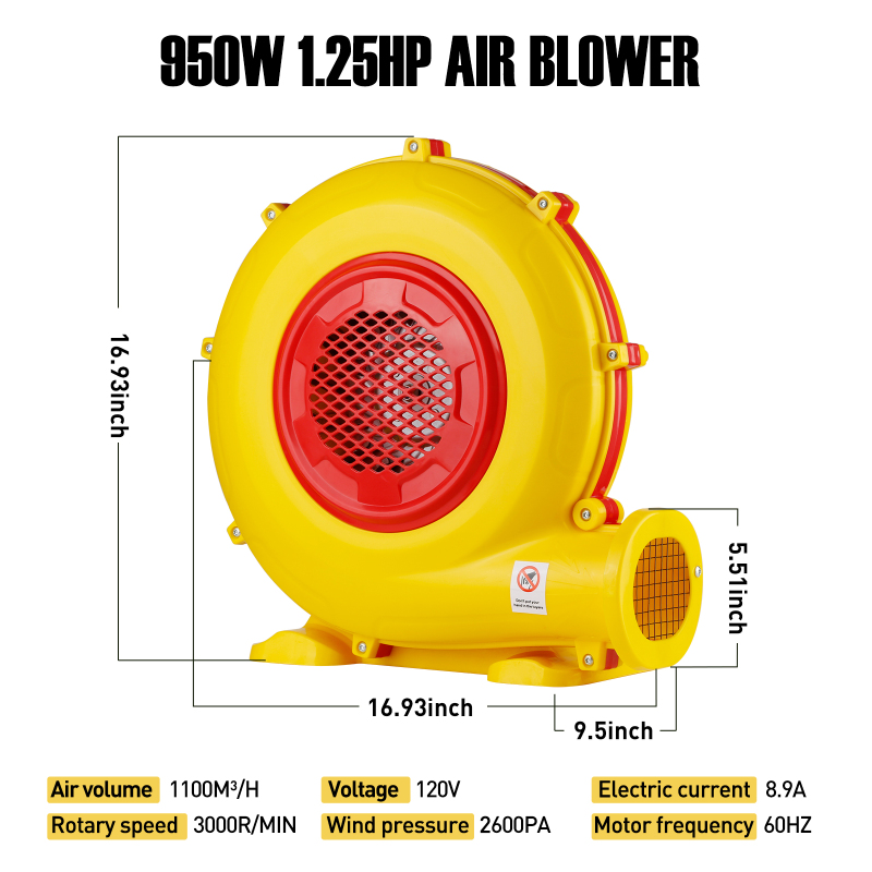 Sewinfla 950W Air Blower, Pump Fan Commercial Inflatable Bouncer Blower, Perfect for Inflatable Movie Screen, Inflatable Paint Booth, Inflatable Bounce House, Jumper, Bouncy Castle