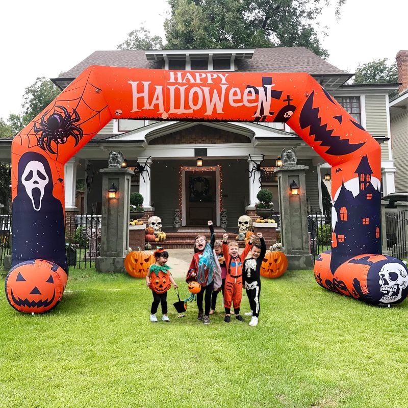 Sewinfla 20ft Halloween Inflatable Arch with Start Finish Line Banners and 250W Blower, Hexagon Inflatable Archway for Halloween Decoration Entrance