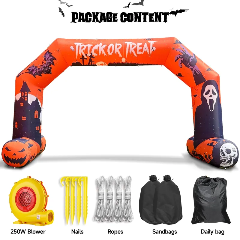 Sewinfla 20ft Halloween Inflatable Arch with Start Finish Line Banners and 250W Blower, Hexagon Inflatable Archway for Halloween Decoration Entrance