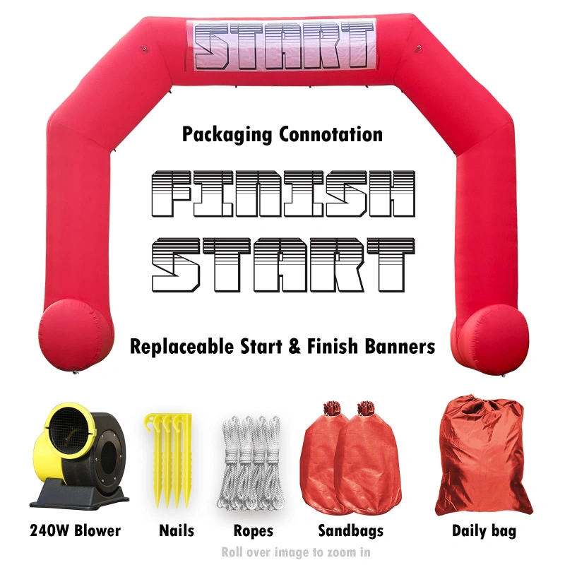 Sewinfla 20ft Red Inflatable Arch with Start Finish Line Banners and Powerful Blower, Hexagon Inflatable Archway for Run Race Marathon Outdoor Advertising Commerce
