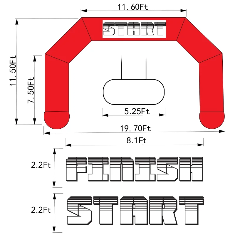 Sewinfla 20ft Red Inflatable Arch with Start Finish Line Banners and Powerful Blower, Hexagon Inflatable Archway for Run Race Marathon Outdoor Advertising Commerce