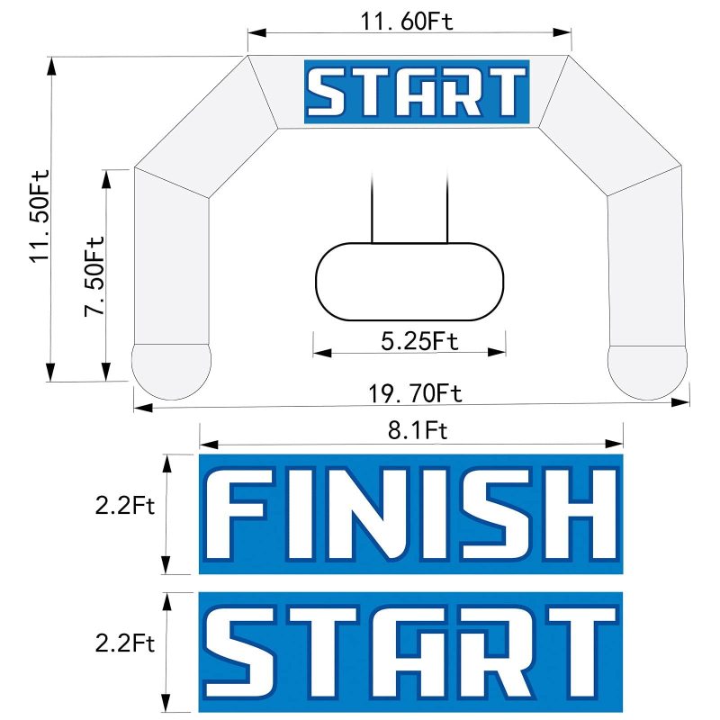 Sewinfla 20ft White Inflatable Arch with Start Finish Line Banners and Powerful Blower, Hexagon Inflatable Archway for Run Race Marathon Outdoor Advertising Commerce