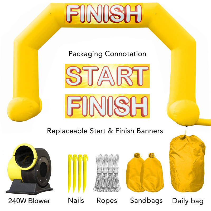 Sewinfla 20ft Yellow Inflatable Arch with Start Finish Line Banners and Powerful Blower, Hexagon Inflatable Archway for Run Race Marathon Outdoor Advertising Commerce
