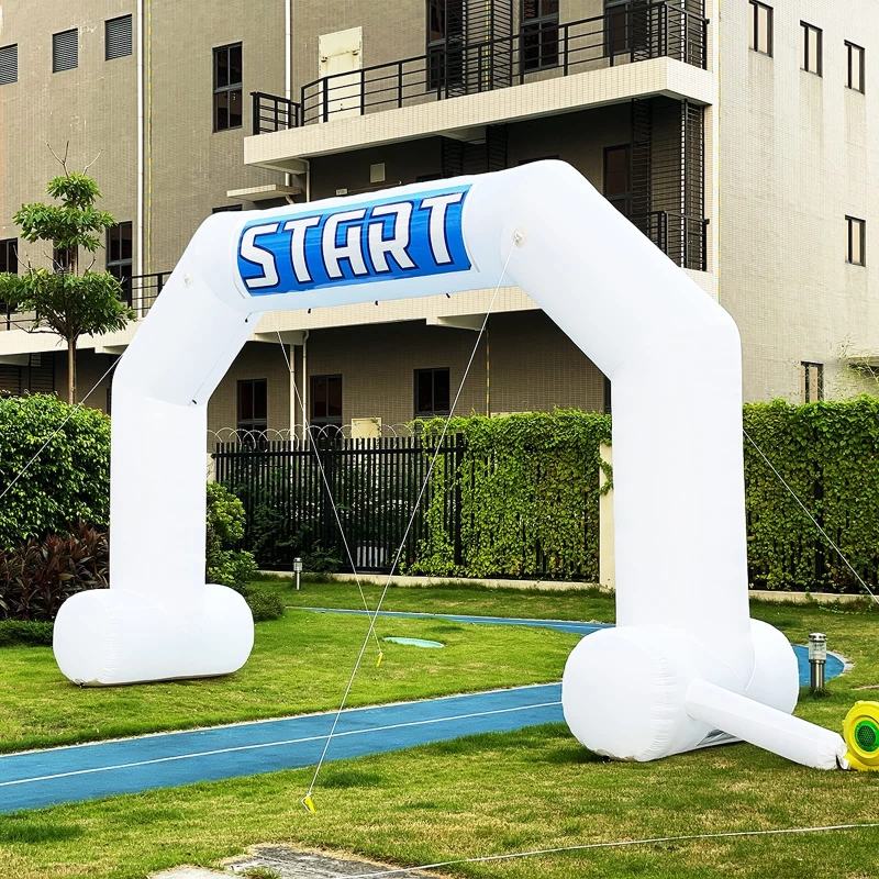 Sewinfla 20ft White Inflatable Arch with Start Finish Line Banners and Powerful Blower, Hexagon Inflatable Archway for Run Race Marathon Outdoor Advertising Commerce