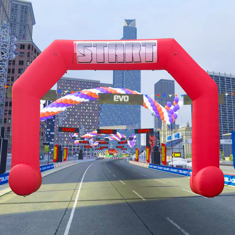 Sewinfla 20ft Red Inflatable Arch with Start Finish Line Banners and Powerful Blower, Hexagon Inflatable Archway for Run Race Marathon Outdoor Advertising Commerce