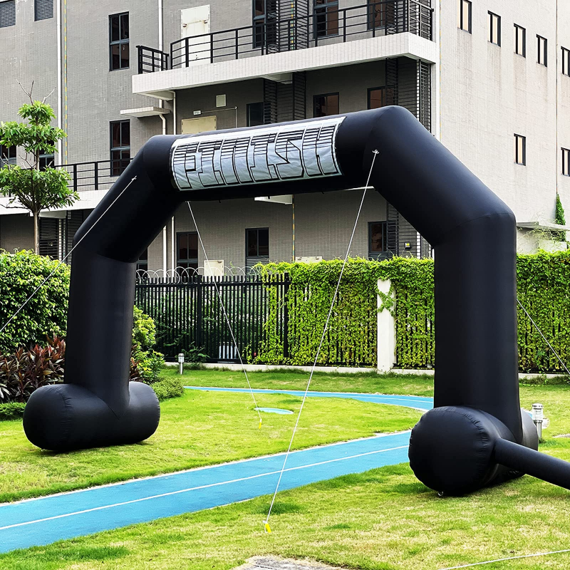 Sewinfla 20ft Black Inflatable Arch with Start Finish Line Banners and Powerful Blower, Hexagon Inflatable Archway for Run Race Marathon Outdoor Advertising Commerce