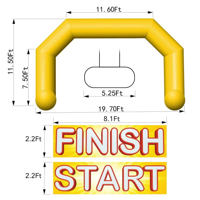Sewinfla 20ft Yellow Inflatable Arch with Start Finish Line Banners and Powerful Blower, Hexagon Inflatable Archway for Run Race Marathon Outdoor Advertising Commerce