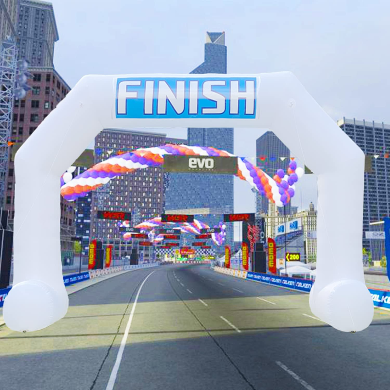 Sewinfla 20ft White Inflatable Arch with Start Finish Line Banners and Powerful Blower, Hexagon Inflatable Archway for Run Race Marathon Outdoor Advertising Commerce