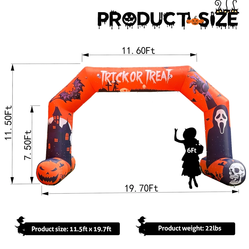Sewinfla 20ft Halloween Inflatable Arch with Start Finish Line Banners and 250W Blower, Hexagon Inflatable Archway for Halloween Decoration Entrance
