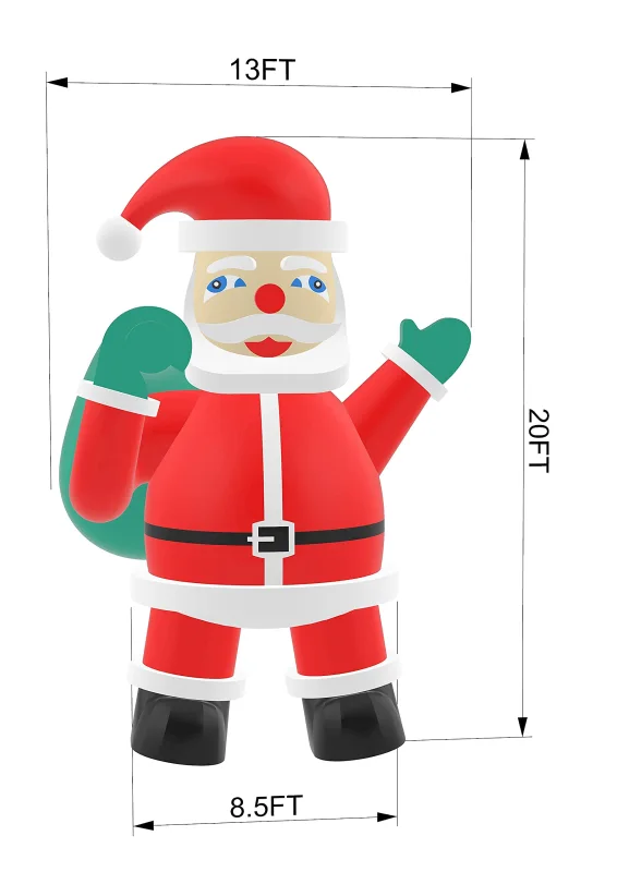 20Ft Giant Inflatable Santa Claus with Blower for Christmas Yard Decoration Outdoor Yard Lawn Xmas Party Blow Up Decoration with No Light