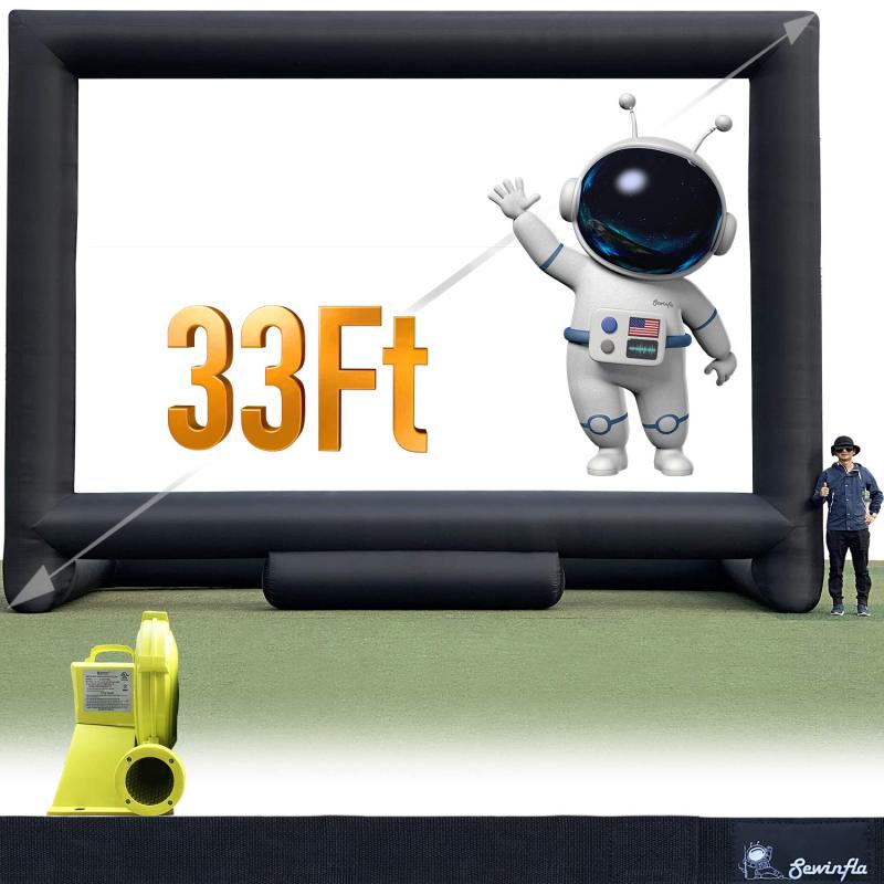 Sewinfla 33Ft Giant Inflatable Movie Screen with Blower - Front and Rear Projection - Blow Up Outdoor and Indoor Projector Screen for Party, Easy to Set Up