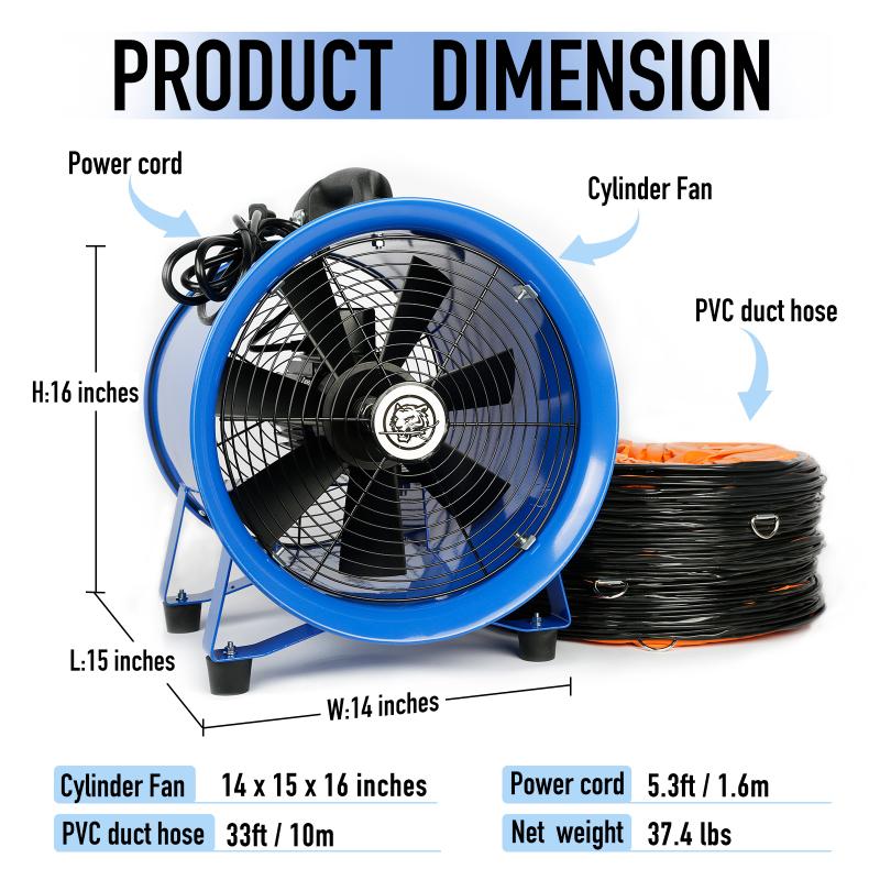 Utility Axial Fan 12 Inch, 520W with 33Ft Duct Hose Pipe, Portable Exhaust and Ventilator Fan, Air Ventilation with 2437 CFM, 3350 RFM (Shipment Date: July 15th)